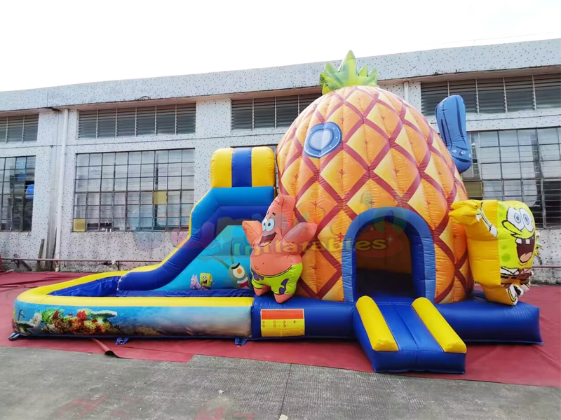 Castillo de salto comercial para niños, casa inflable de rebote de Bob Esponja, combo de tobogán acu