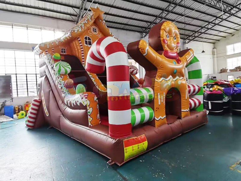 Saltadores para fiestas navideñas, casa de rebote comercial, casa de pan de jengibre inflable, tobog