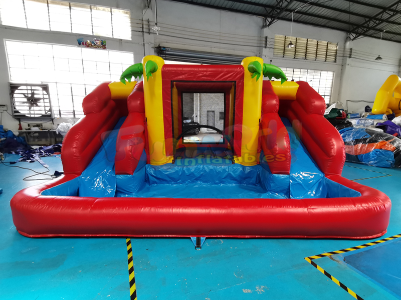 Tobogán de aguas tropicales para patio trasero inflable, castillo de salto para niños al aire libre