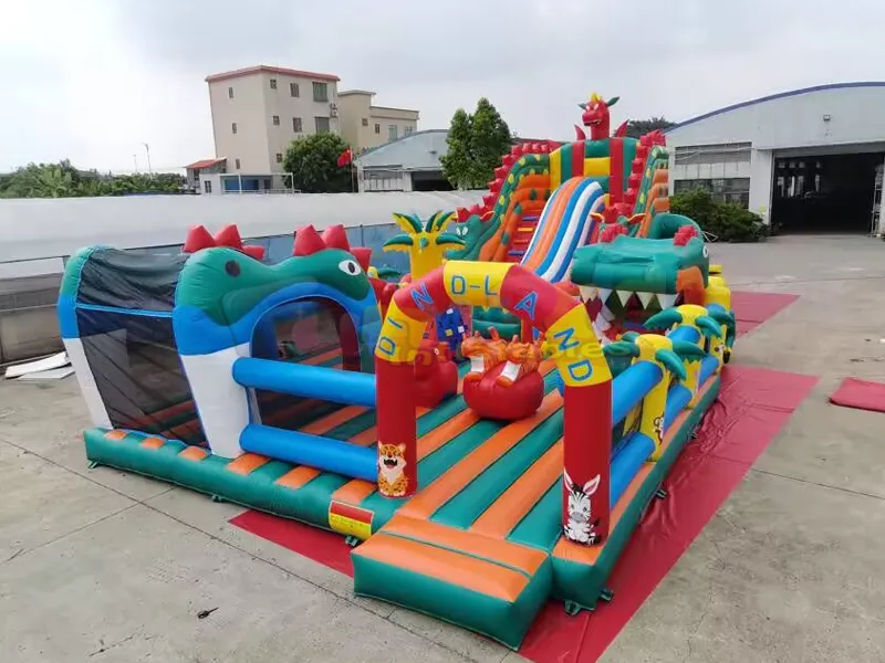 Dev açık çocuklar yaşam dolu kale slayt açılan eğlenceli şehir oyun alanı şişme dinoland eğlence par