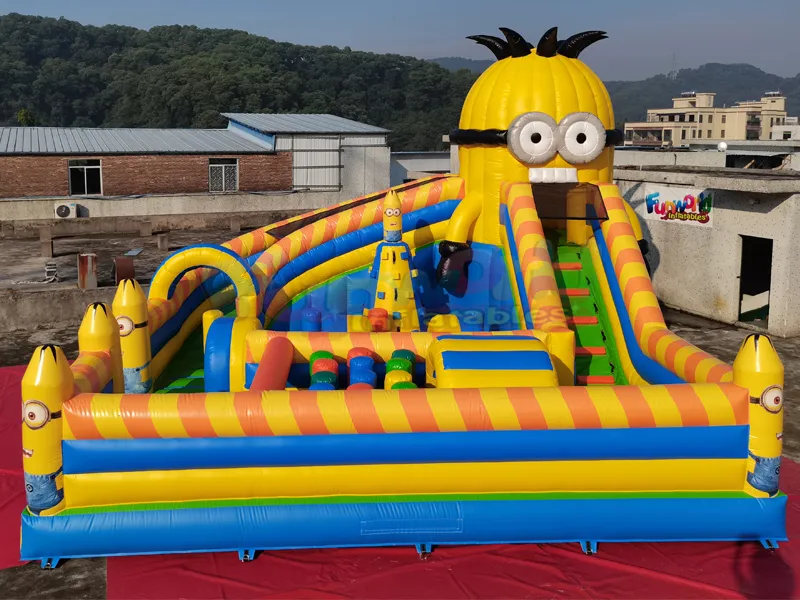 Toptan açık ticari çocuk partisi atlama oyun parkı şatosu slayt ile şişme minion eğlence parkı
