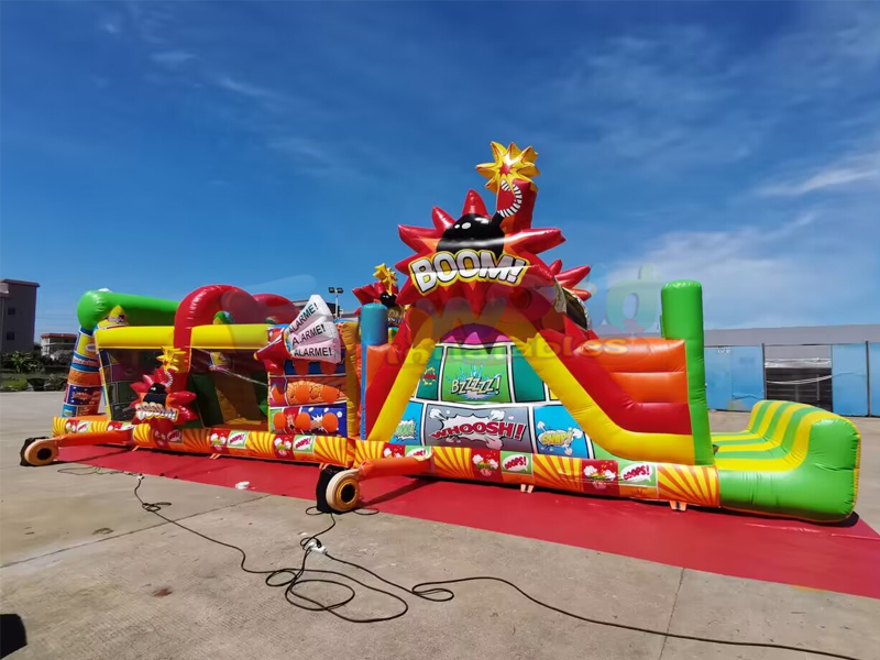 Giant outdoor party jumpers opblaasbare uitsmijter commerciële springkasteel komische hindernisbaan