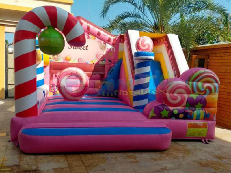 Château sautant de partie d'arrière-cour avec le videur gonflable commercial de candyland de glissi