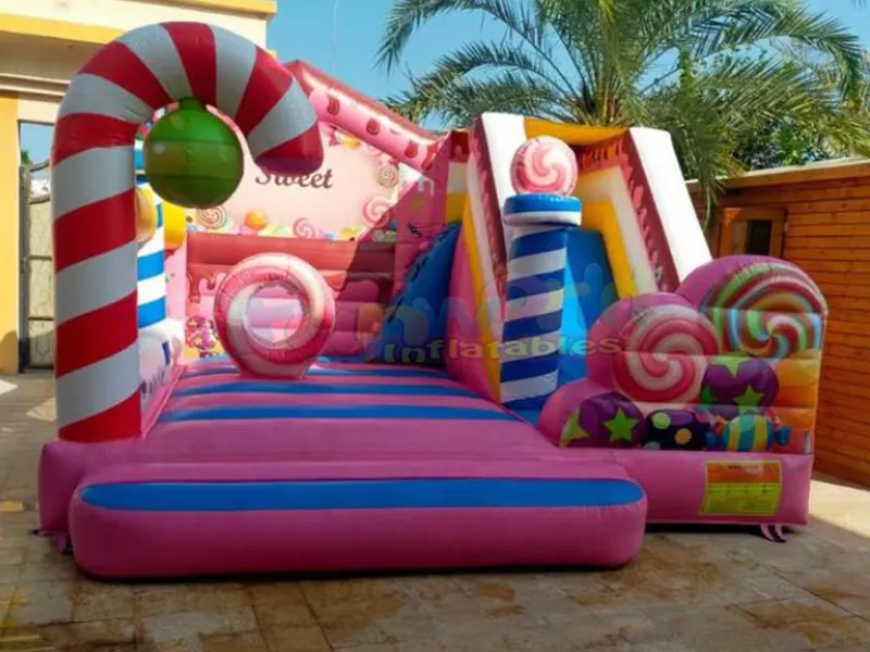 Château sautant de partie d'arrière-cour avec le videur gonflable commercial de candyland de glissi