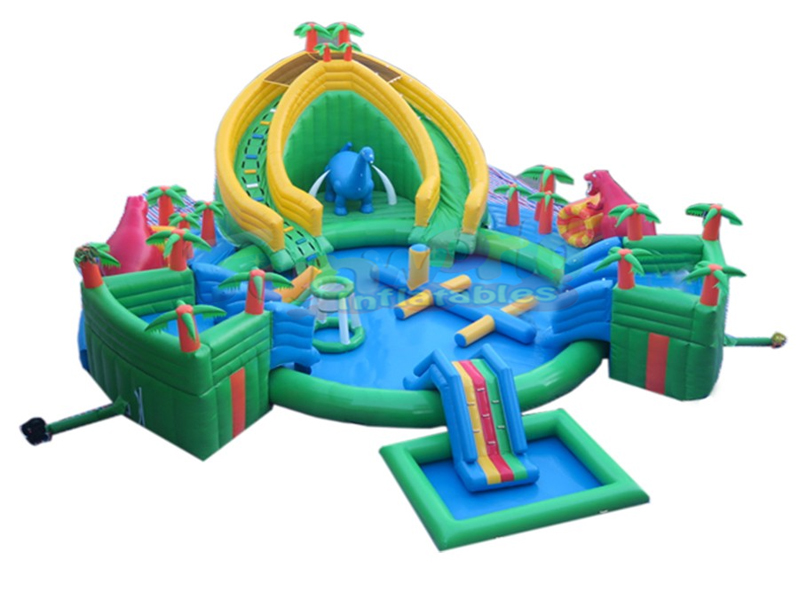 Maison de rebond de fête en plein air, avec toboggan de piscine, parc aquatique gonflable de dinosau