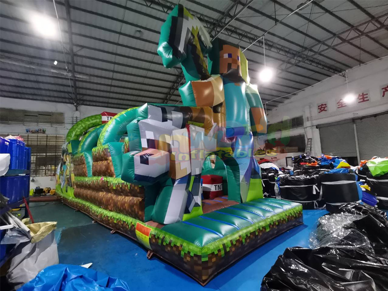 Percorso a ostacoli gonfiabile di Minecraft per bambini commerciali, casa di rimbalzo gigante, caste