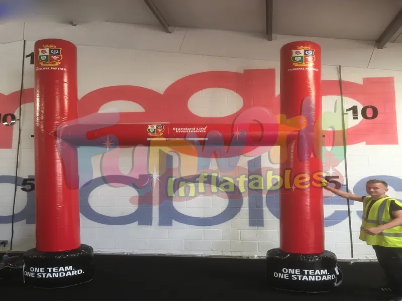 Publicité, course, course, début, ligne, arc gonflable, ballon, stand, rugby, arc