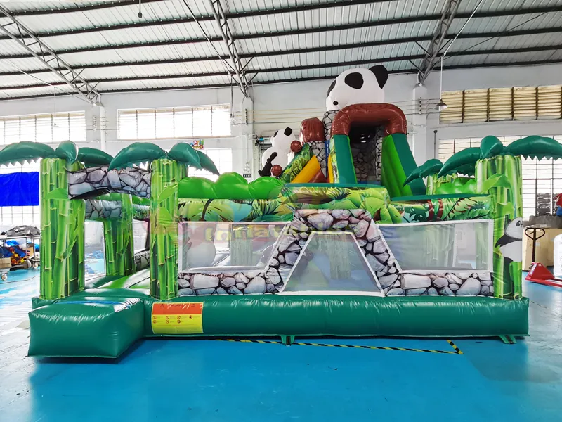 Toboggan chateau gonflable şişme panda kostümleri prix atlama sıçrama evi slayt ile yaşam dolu kale