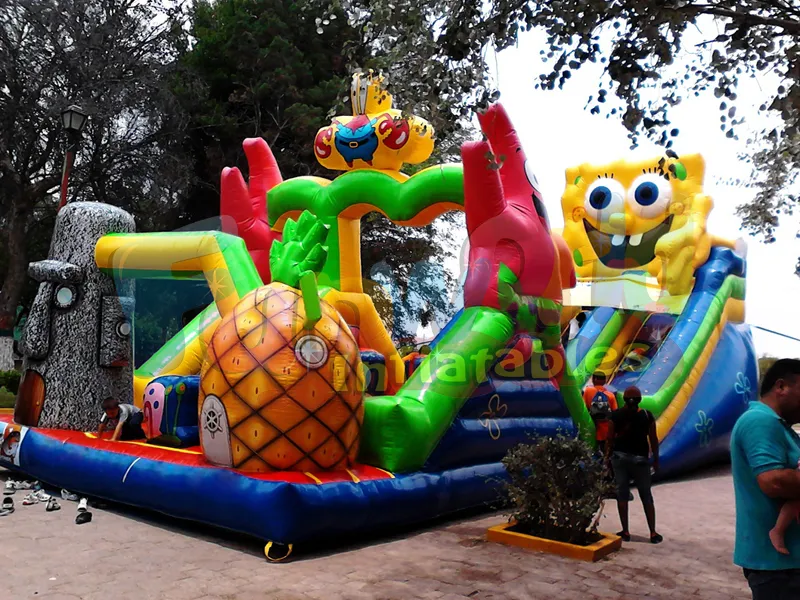 Satılık büyük minion spongebob sıçrama ev şişme slayt spongebob şişme su kaydırağı