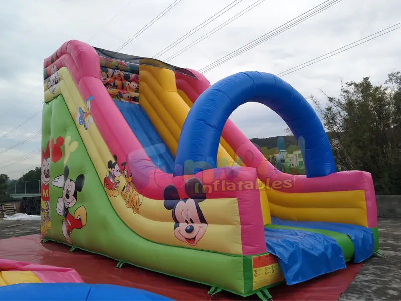 Özelleştirilmiş ticari 0.55mm PVC mickey mouse eğlence için şişme kuru slayt