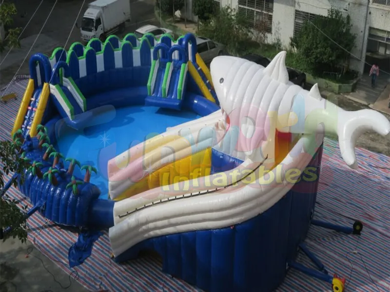 Açık büyük şişme yüzme havuzu parque de agua alta mar grande juegos inflables agua inflatab
