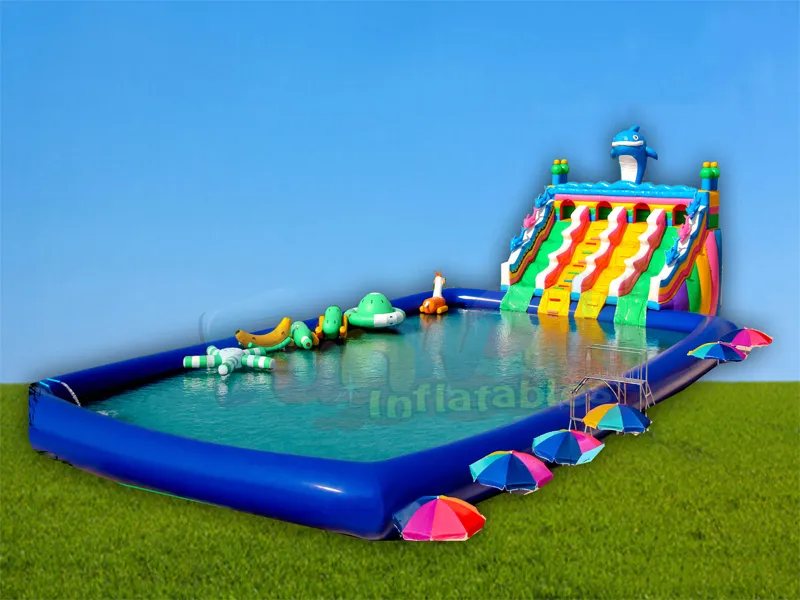 Yaz karnaval şişme su parkı ile ticari şişme havuz slayt